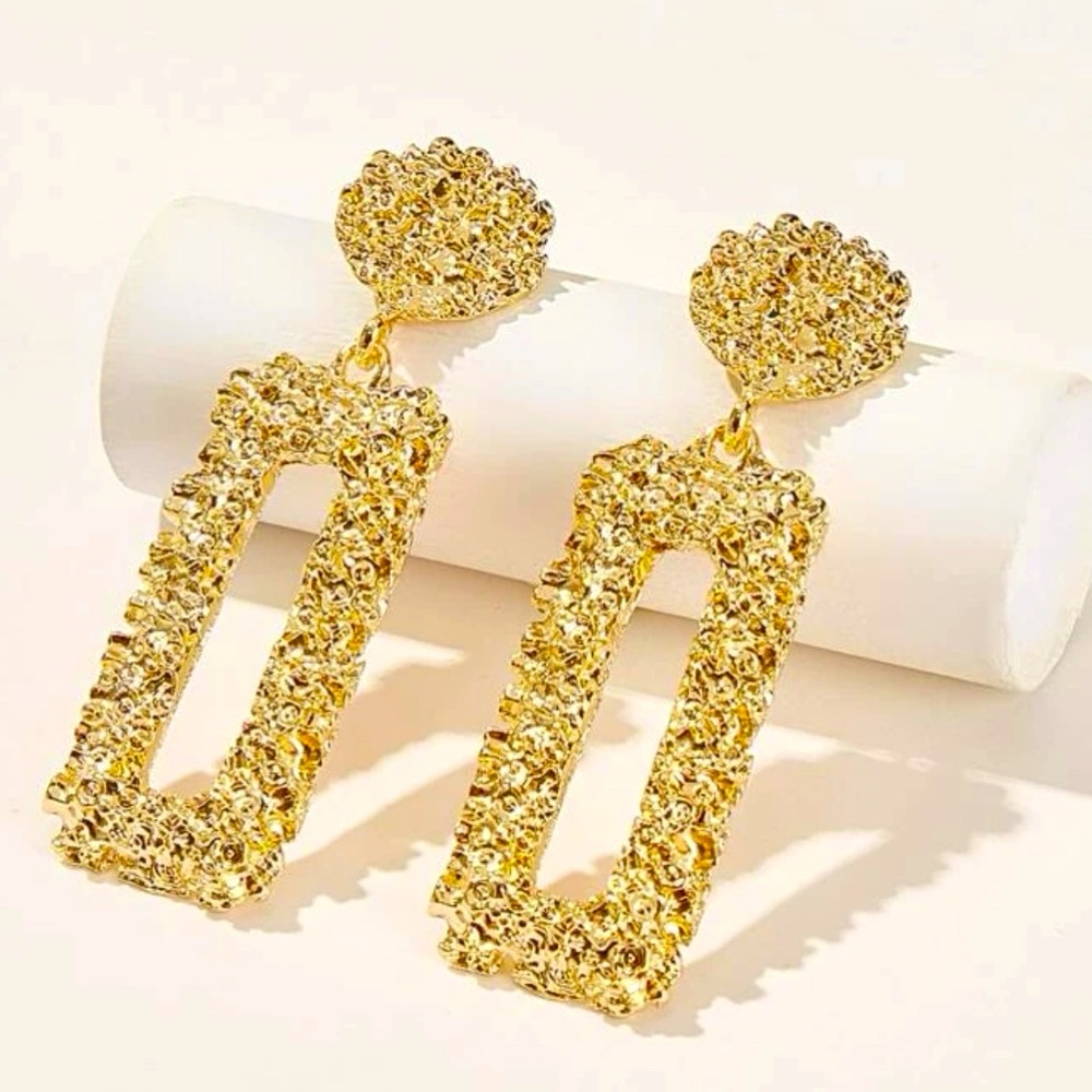 Gold Colored Oblong Earrings